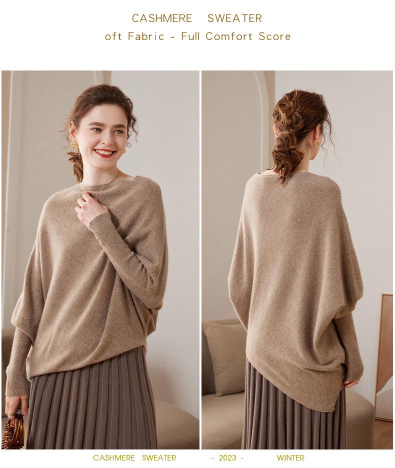 Asymmetrical One-Shoulder Batwing Sleeve Cashmere Top for Women (Spring/Autumn/Winter 2023)