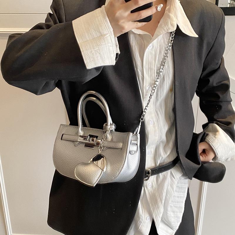 Versatile Lychee Pattern Hand Bag Women's 2025 New Fashion Chain Platinum Bag Summer Senior Messenger Bag