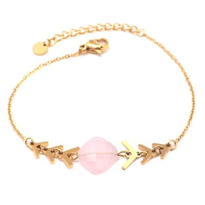 [Q1229] - Designer Steel Bracelet 'Boho' Pale Pink Gold - 40x12 Mm