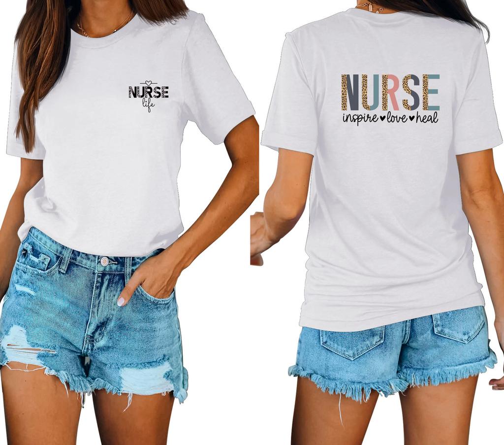 Casual fashion front and rear printing loose round neck short sleeves