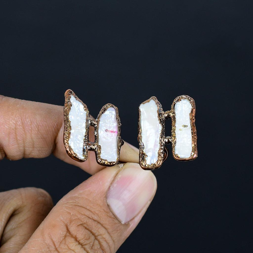 Mother Of Pearl Handmade Gemstone Ring, Copper Electroformed Ring Antique Jewelry, Adjustable Ring Engagement Gift