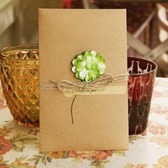 Funny Kraft Paper Handmade Dried Flowers Holiday  Greeting Cards 4 Pcs
