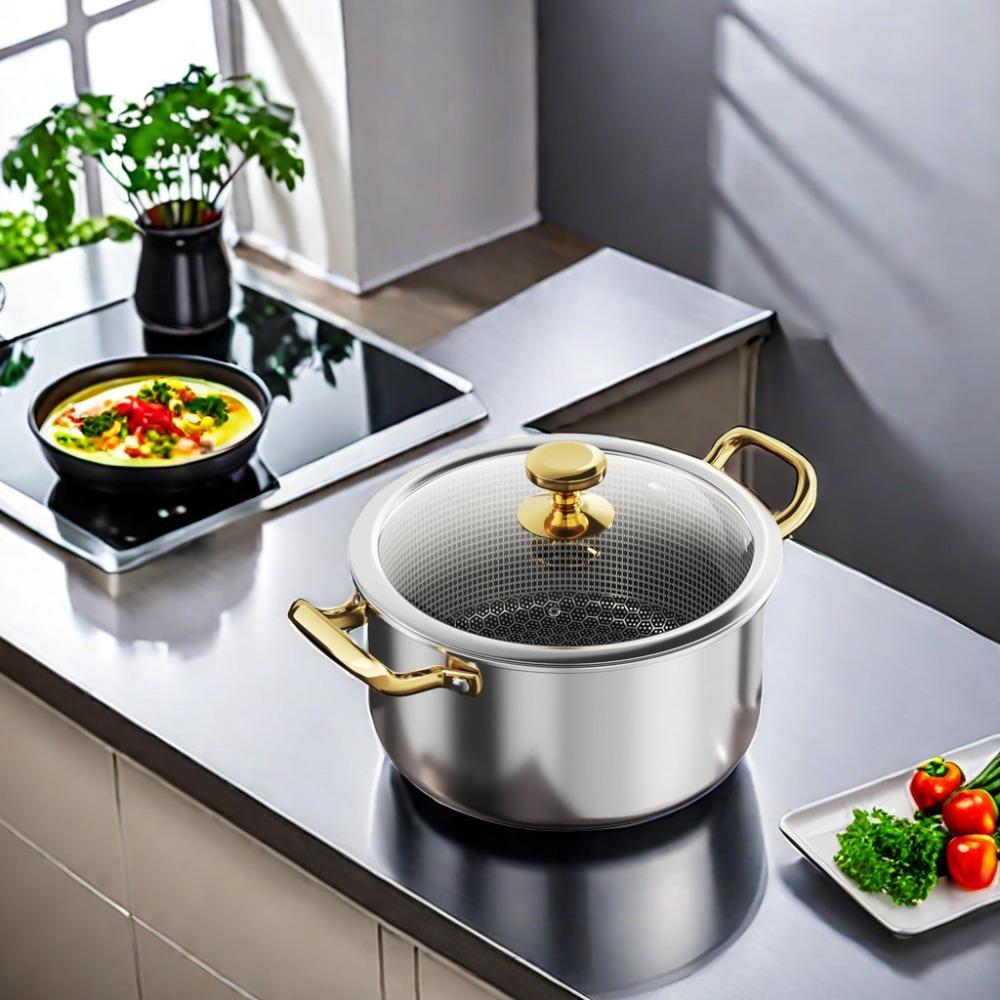 With Glass Lid Non-stick Pot Honeycomb Bottom Slow Cooker Induction Cooker