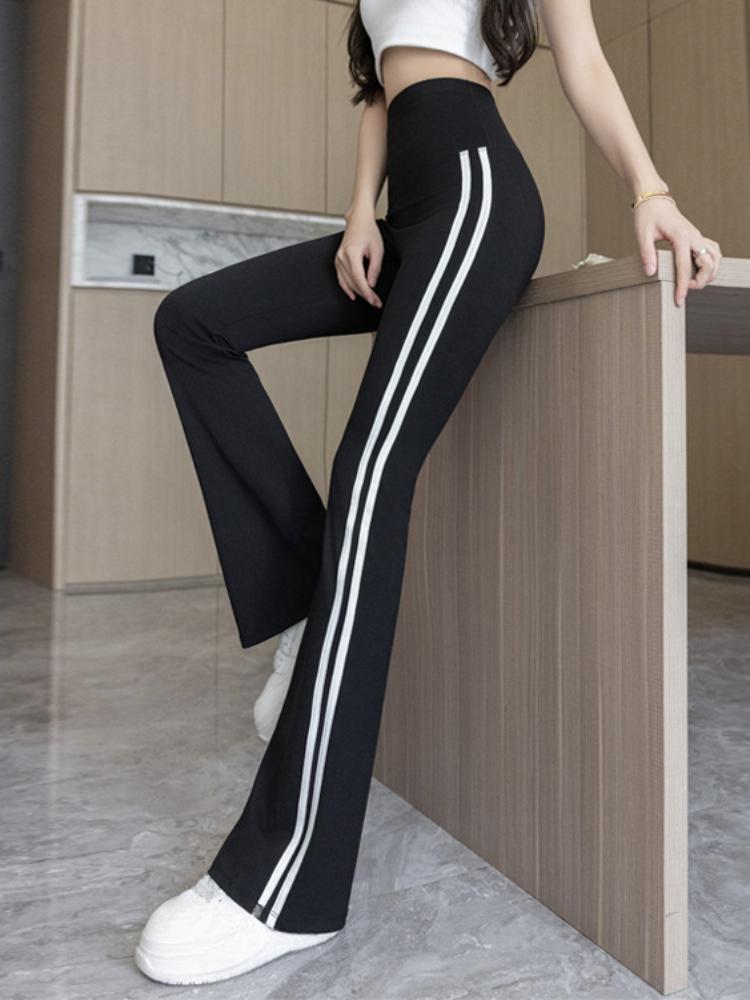 

Женские летние облегающие леггинсы с высокой талией, облегающие женские брюки с белой полоской по бокам, женские брюки с микро-расклешенными брюками, брюки Барби XL чёрный