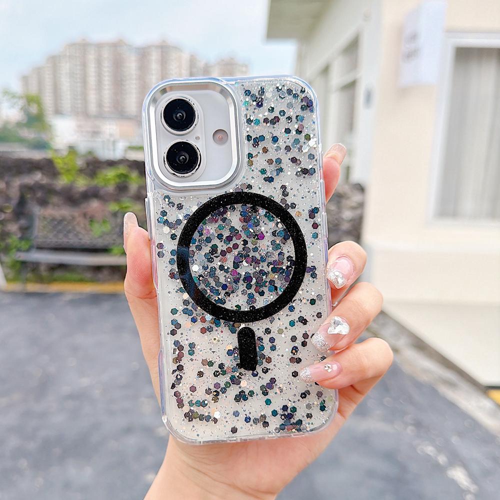KEYSION Luxuxy Glitter Magnetic Phone Case for MagSafe for iPhone 12 13 14 Pro Max 14 Plus Soft TPU+PC Shockproof Back Cover