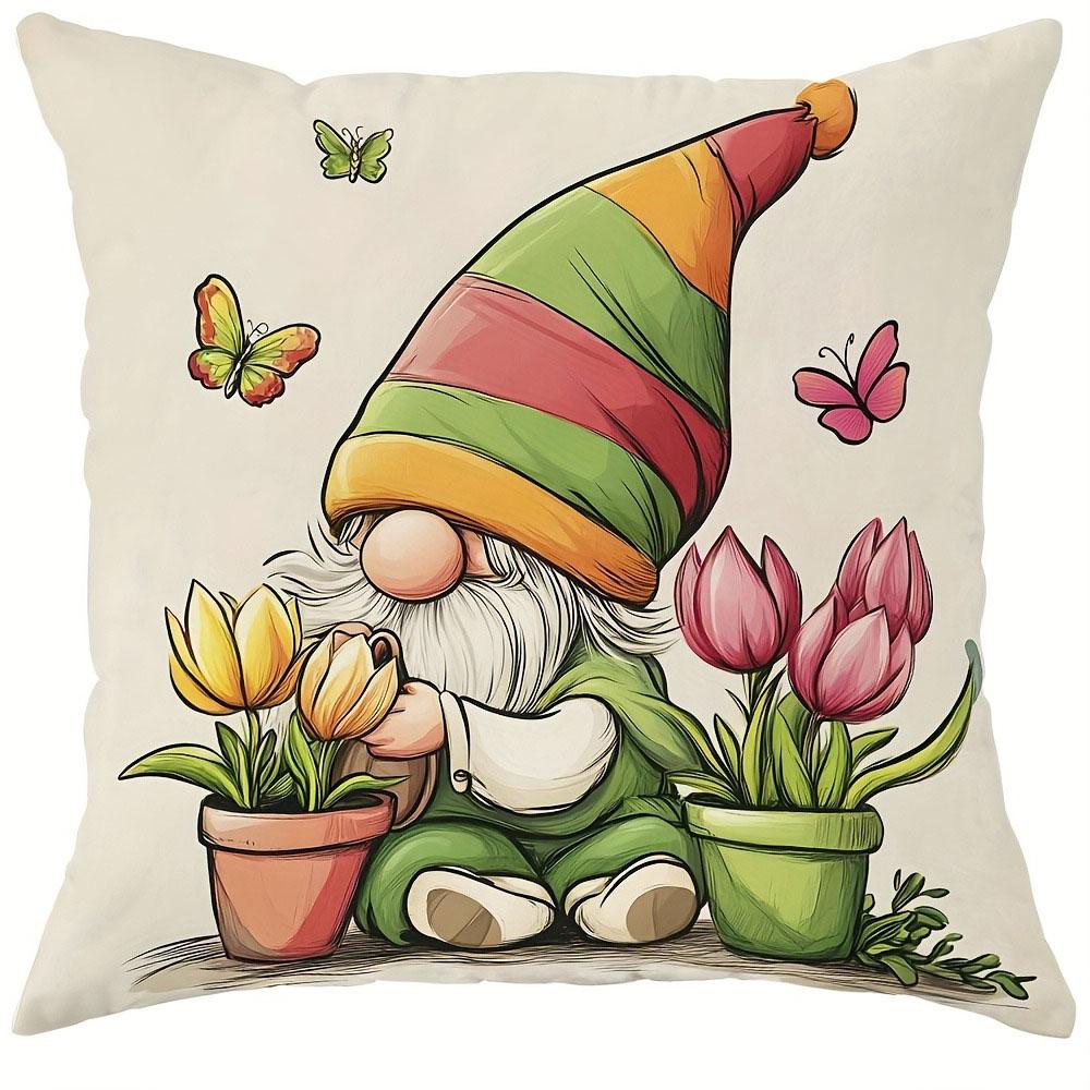 

Скандинавский гном Цветочный узор Домашний декор Наволочка для подушки Спальня Гостиная Диван Украшение Полиэстер Наволочка на подушку с молнией 16x16Inch