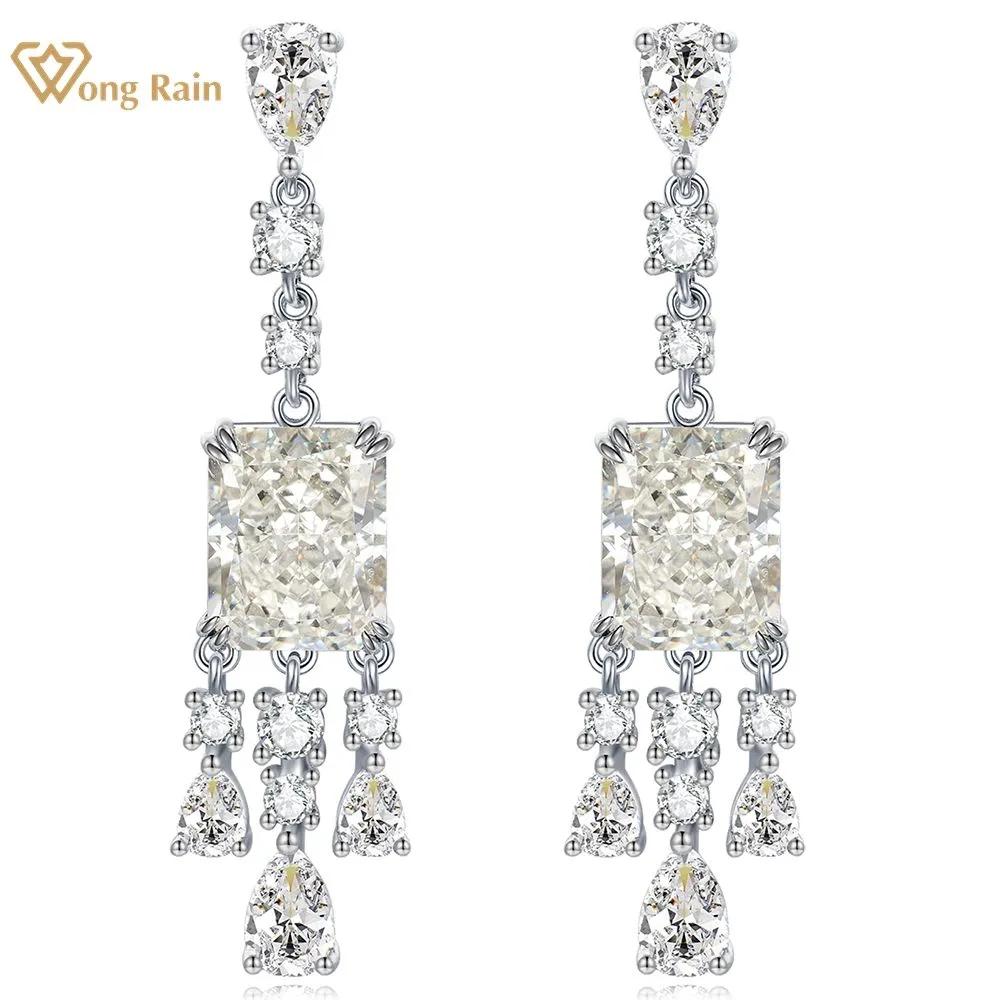 

Wong Rain, 100% стерлинговое серебро 925 пробы, измельченный лед, 8*10 мм, AAAAA, цирконы, драгоценные камни, кисточка, серьги-капли для женщин, свадебные подарки, ювелирные изделия белый