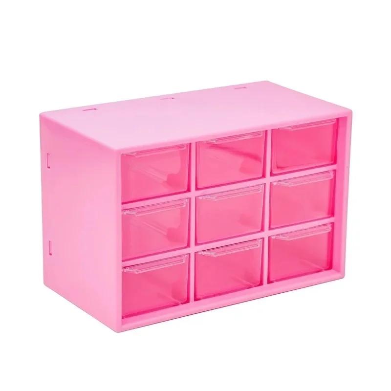 Ins Nine-grids Storage Box Dustproof Drawer Type Box Desktop Stationery Jewelry Cosmetics Storage With Lovely Stickers