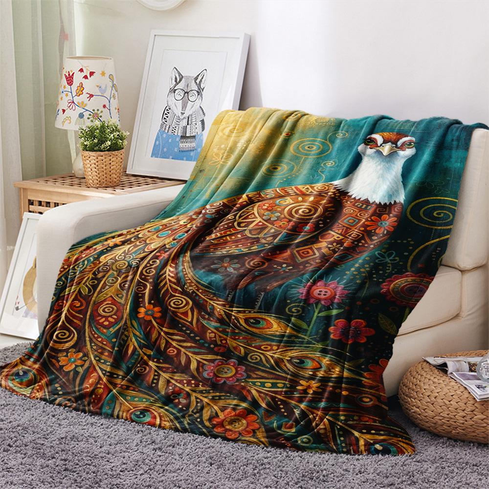 1PC Bohemian Art Animals Print FlAannel Blanket, High quality Comfortable for All Seasons, Home Decor, Warmth and Comfort