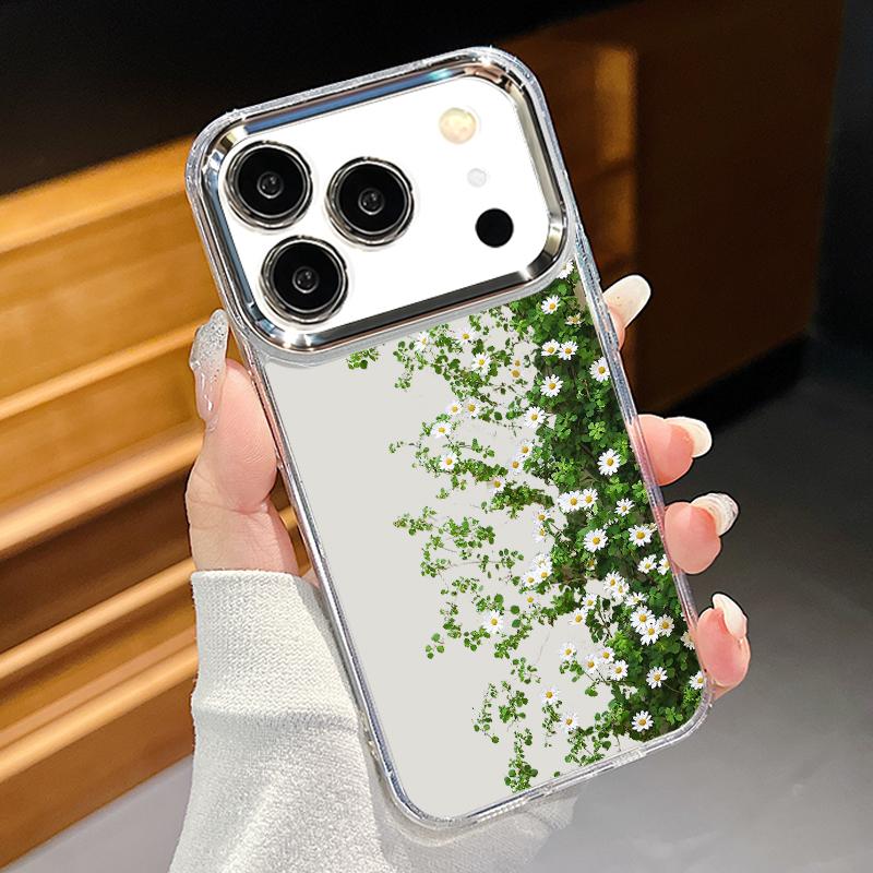INS Sunflower Print Case For iPhone 17 Pro Max iPhone 16 15 14 13 Pro Max 11 17e 16e Plating Lens Frame Clear Soft Silicone Back Cover