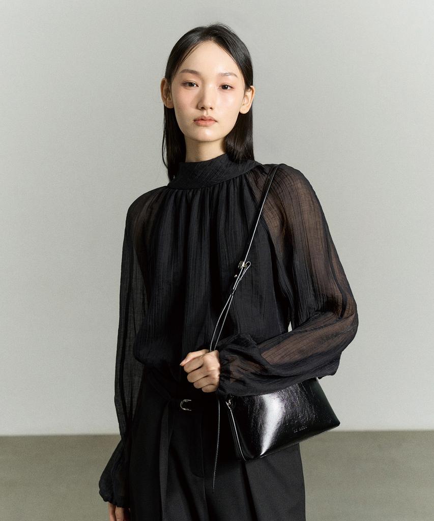 RE RHEE High Neck Sheer Sleeve Blouse