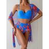 1 Set of Swimsuit Maple Leaf Print High Waisted Mesh Jacket Triangle Slimming Bikini Swimsuit Women's Set