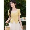 Lu Xiangnan Women's French Style Yellow Slim-Fit T-Shirt