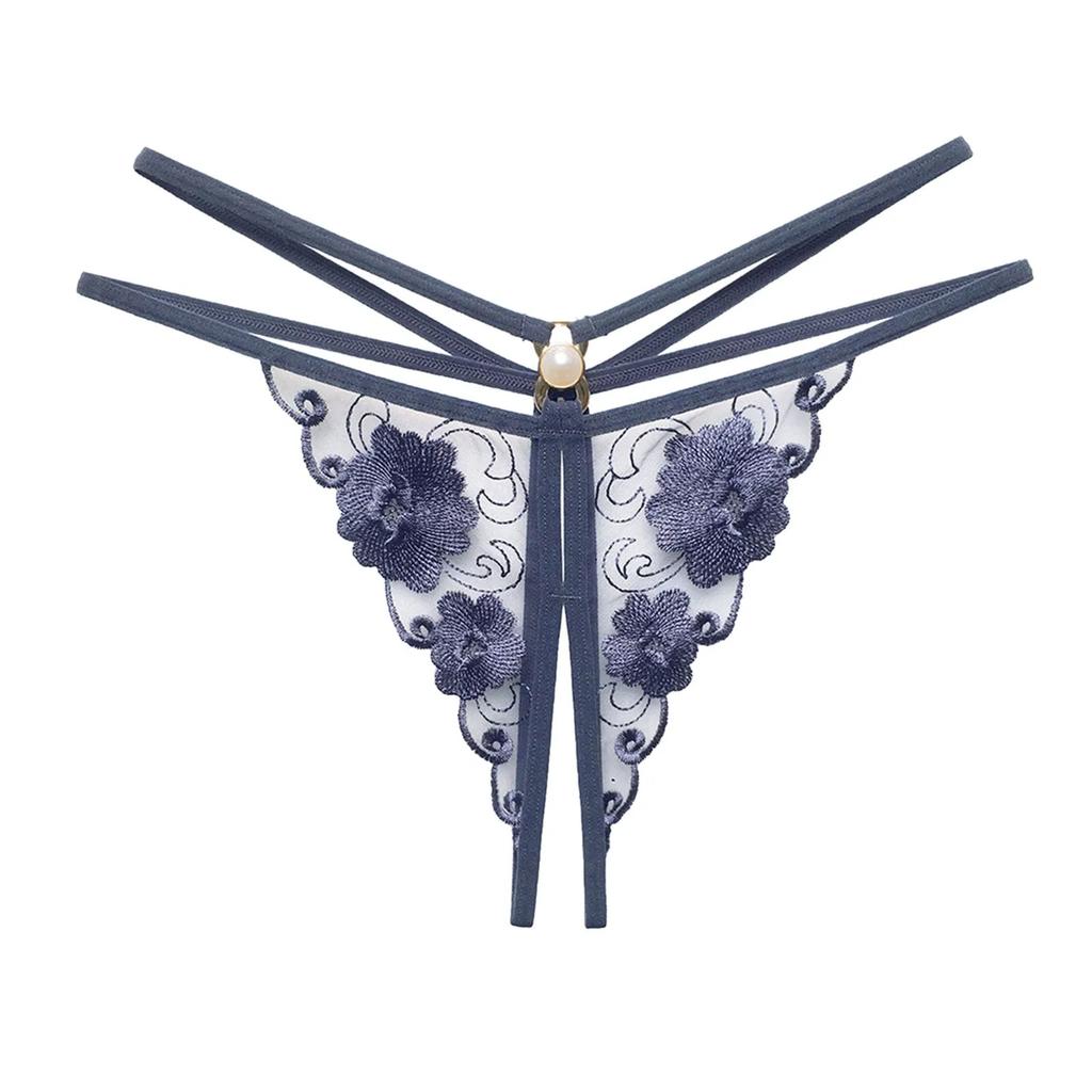 Lace Sexy Thong Ladies Cross Belt Ultra Thin Hollow Temptation Panties Open Crotch Pearl Cutout Thong