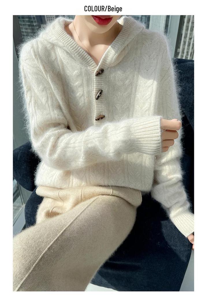 Autumn & Winter Women's Mink Velvet Knit Twist Hoodie - Heavyweight, Loose Fit, Casual Cashmere Sweater