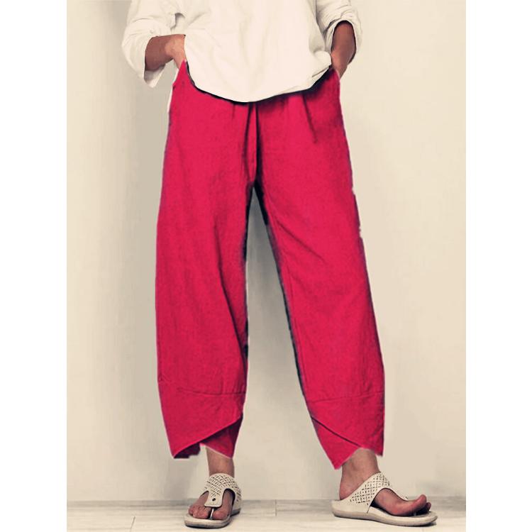 Summer Women Elastic Waist Pants Cotton Loose Casual Trousers