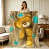 Weiche warme Flanelldecke mit süßem hervorlugendem Teddybär und blauem Herz-Aufdruck, ganzjährige Nutzung für Sofa, Couch, Bett, Büro, Heimdekoration