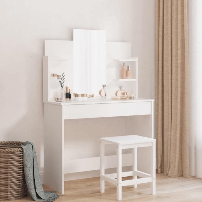 VidaXL Dressing Table with Mirror, Makeup Table with 2 Drawers, Cosmetic Table with 4 Shelves, Storage Furniture 837574