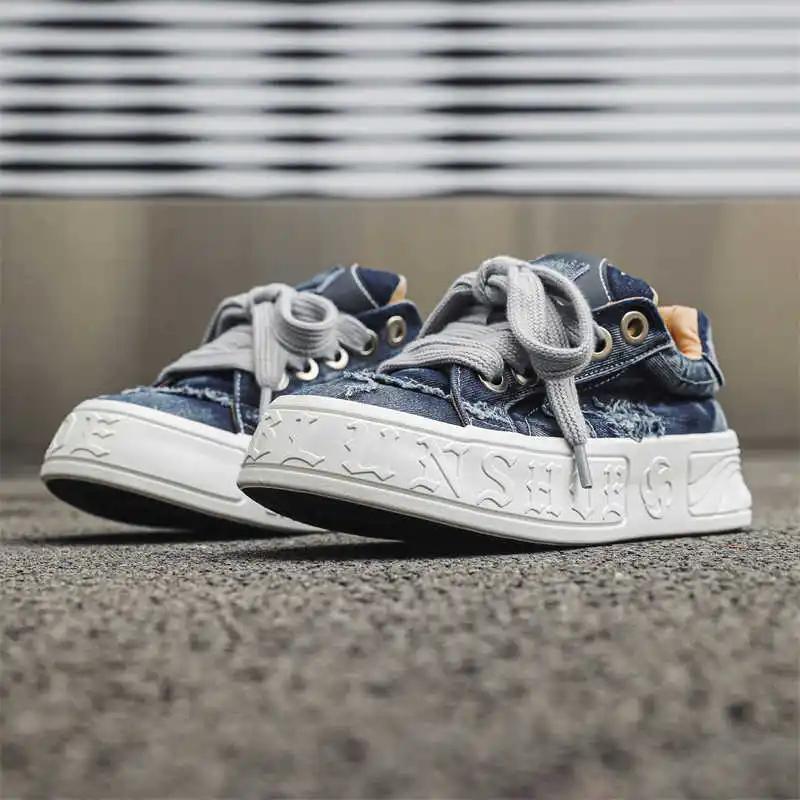 Baskets Plates en Similicuir Mi-saison pour Homme Baskets Longues Chaussures Bleu Bottines Collection Sport Sport et Loisirs Teni