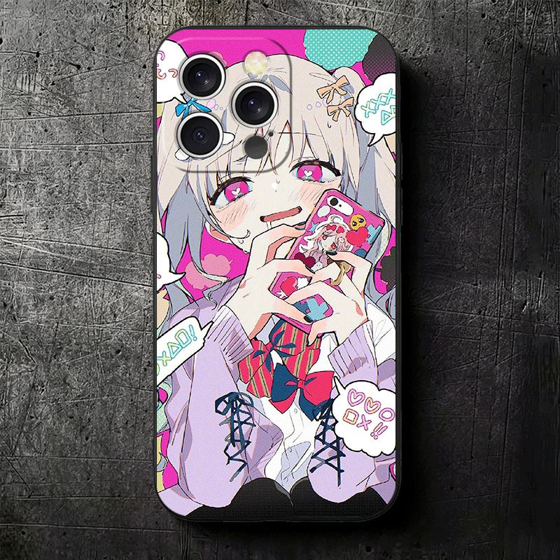 Anime Kwaii Girl Ins Style Soft Phone Case for iPhone 16 16E 17 Air 15 Pro Max 14 Plus 13 Mini 11 12 7 Black Cover Back Shell