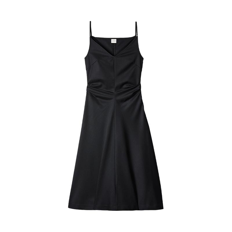 Calvin Klein Wool Blend Sexy V-Neck A-Line Slip Dress Women Dresses Space-Black 40484WF