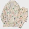 Women's French Pastoral Style Long Sleeve Pajama Set - Green Plants & Flowers Design