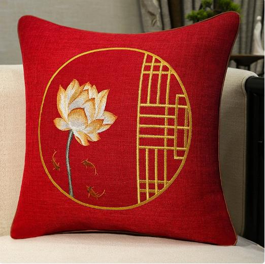 Chinese New Style Fu Character Pillow Case, Wedding Red Lucky Linen Cushion Cover for Sofa Bedroom Decor