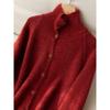 DIMANAF 2025 Sweaters Buttons Turtleneck Cardigan Autumn Solid Women Knitting Loose
