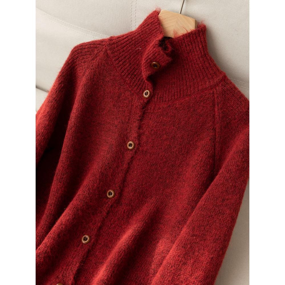 DIMANAF 2025 Sweaters Buttons Turtleneck Cardigan Autumn Solid Women Knitting Loose