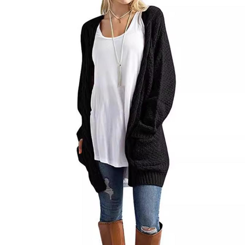Women's Loose Open Front Long Sleeve Chunky Knit Cable Cardigans Sweater with Pockets Cozy Knit Cardigan, Casual Loose Fit