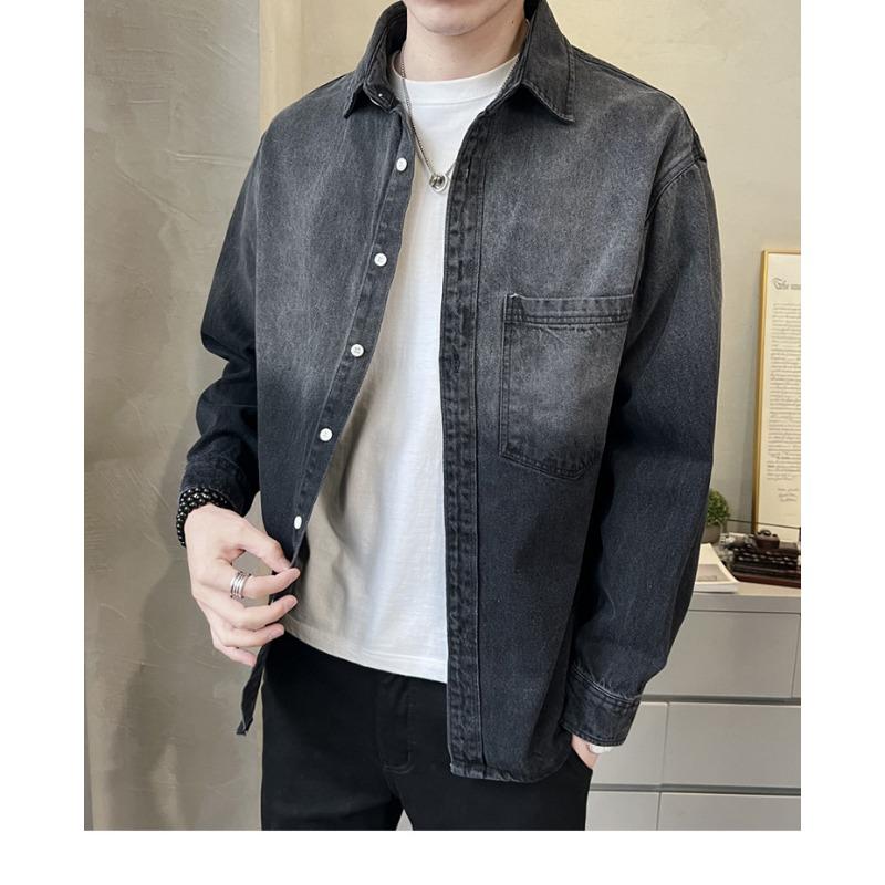 Men's Washed Denim Long Sleeve Shirt Casual Pocket Detail Streetwear Top