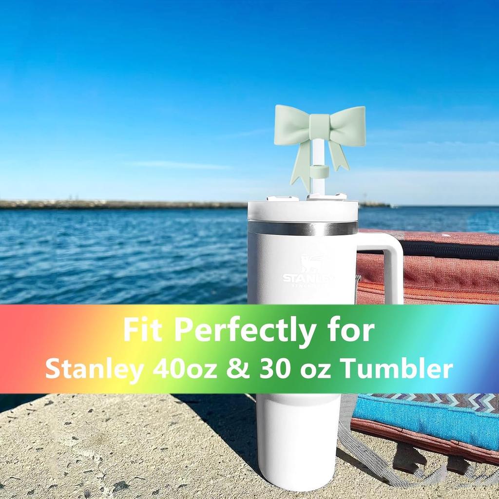 6 Pcs 8mm Cute Bow Straw Covers Cap Toppers Lids Compatible with Stanley Tumbler Cups,Reble Cute Silicone StrawTips Protectors for Reble