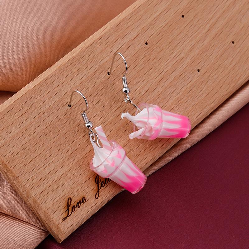 Fashion Resin 3D Drink Cup Drop Earrings for Women Girl Beer Milk Tea Ice Cream Dangle Earrings Jewelry Gift