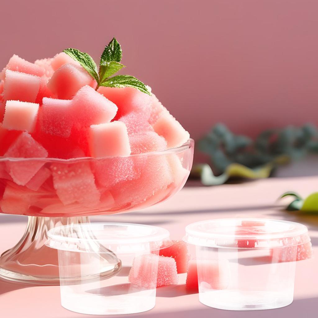 50Pcs 140Ml Food Safe Clear Plastic Portion Cups Lids Ideal for Jelly Pudding Chocolate Mousse Ice Cream Condiments