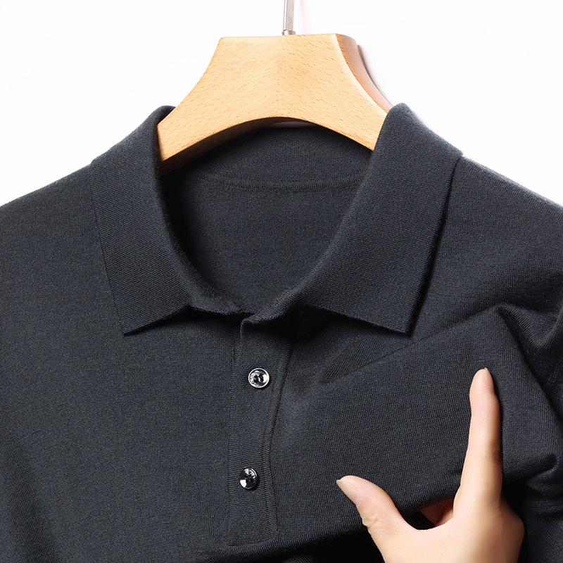 2025 Winter Machine Washable 100% Wool Men's Lapel Sweater - Warm, Solid Color, Versatile Casual Wear for Middle-Aged Dads