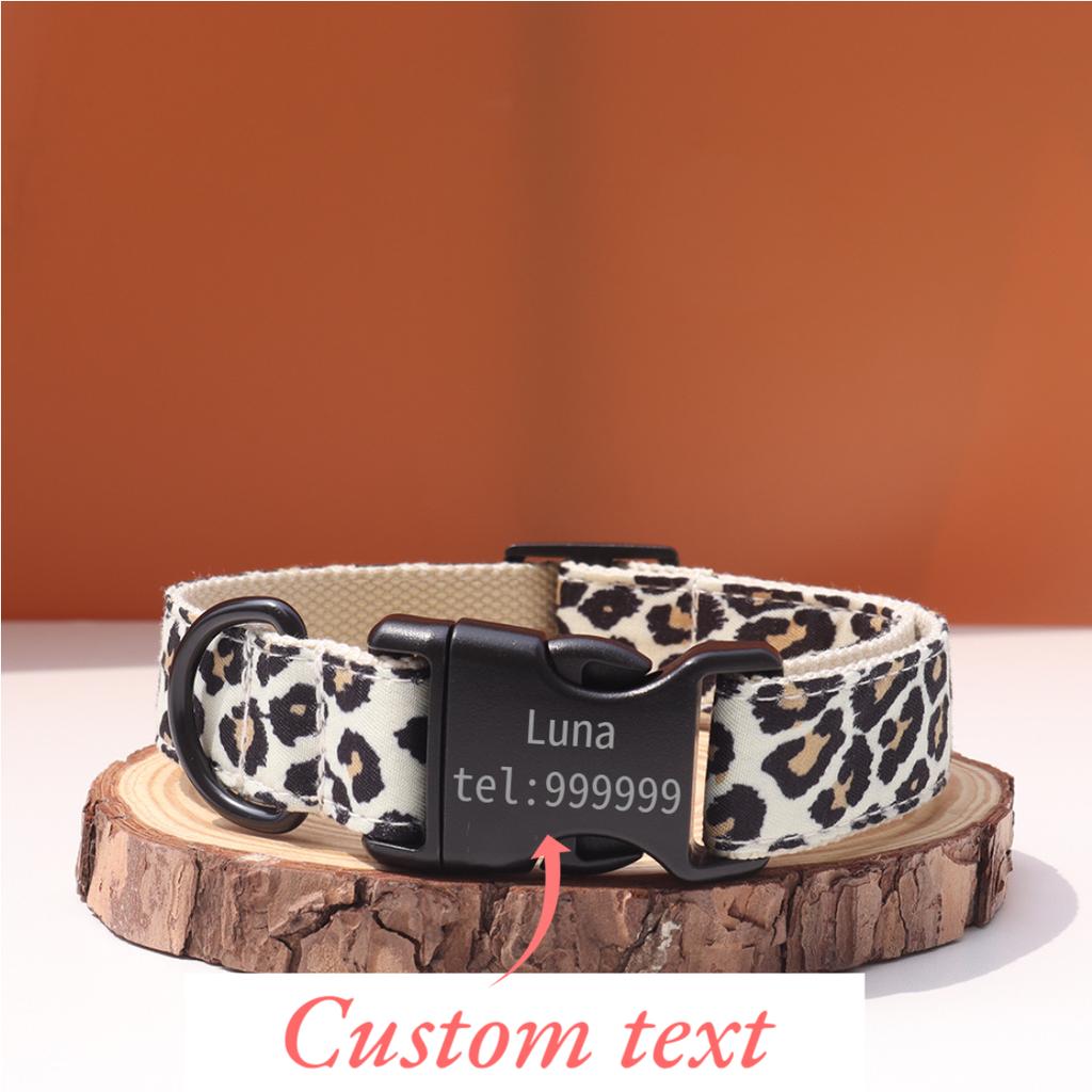 1ks Personalizovatelný obojek pro mazlíčka s leopardím vzorem a jménem, Dárek pro mazlíčka