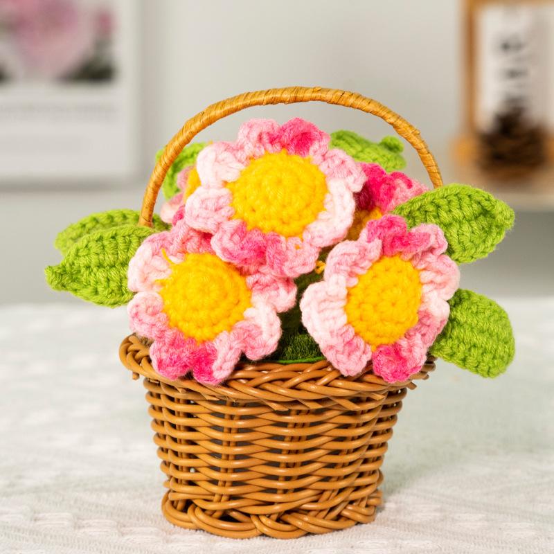 Crochet  Flower Cute Finished Woven Sunflowers Potted Hand-knitted Sunflowers Table Home Decor Wedding Ornament Friends Gift
