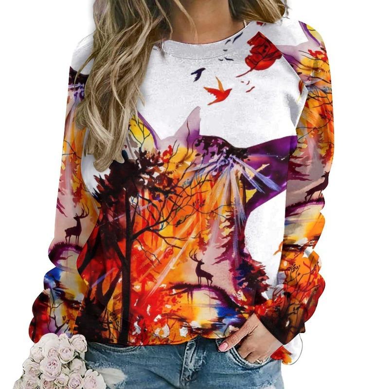 Autumn Lovely Fox Sweatshirts Animal 3D Print Women Casual Streetwear O-Neck Hoodies Y2k Pullovers Harajuku Tops Woman Clothing