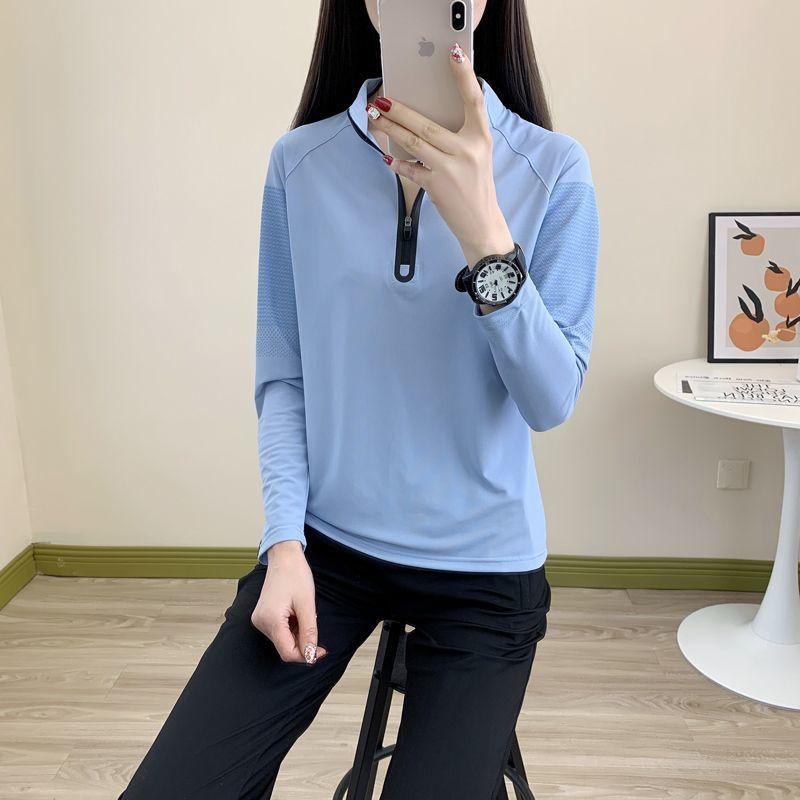 Outdoor Women's Long-sleeved Quick-drying Clothing Fitness Running Sun Protection Stand-up Collar Breathable Quick-drying Top