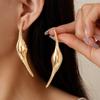 Exaggerated Curved Leaves Irregular Pendant Earrings for Women Simple Gold Color Flower Bone Long Tassel Drop Earrings Jewelry