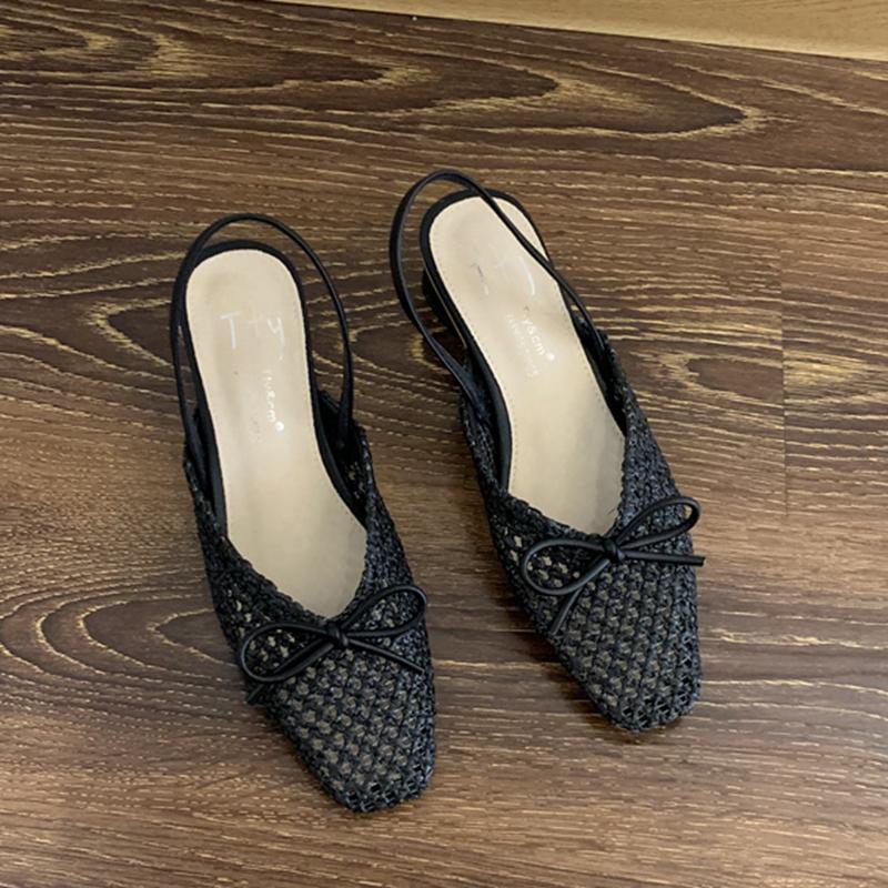 Fashion SUOJIALUN Summer New Women Slip On Mules Shoes Fashion Cane Weave Ladies Sandal Shoes Square Low Heel Outdoor Casual Slipper