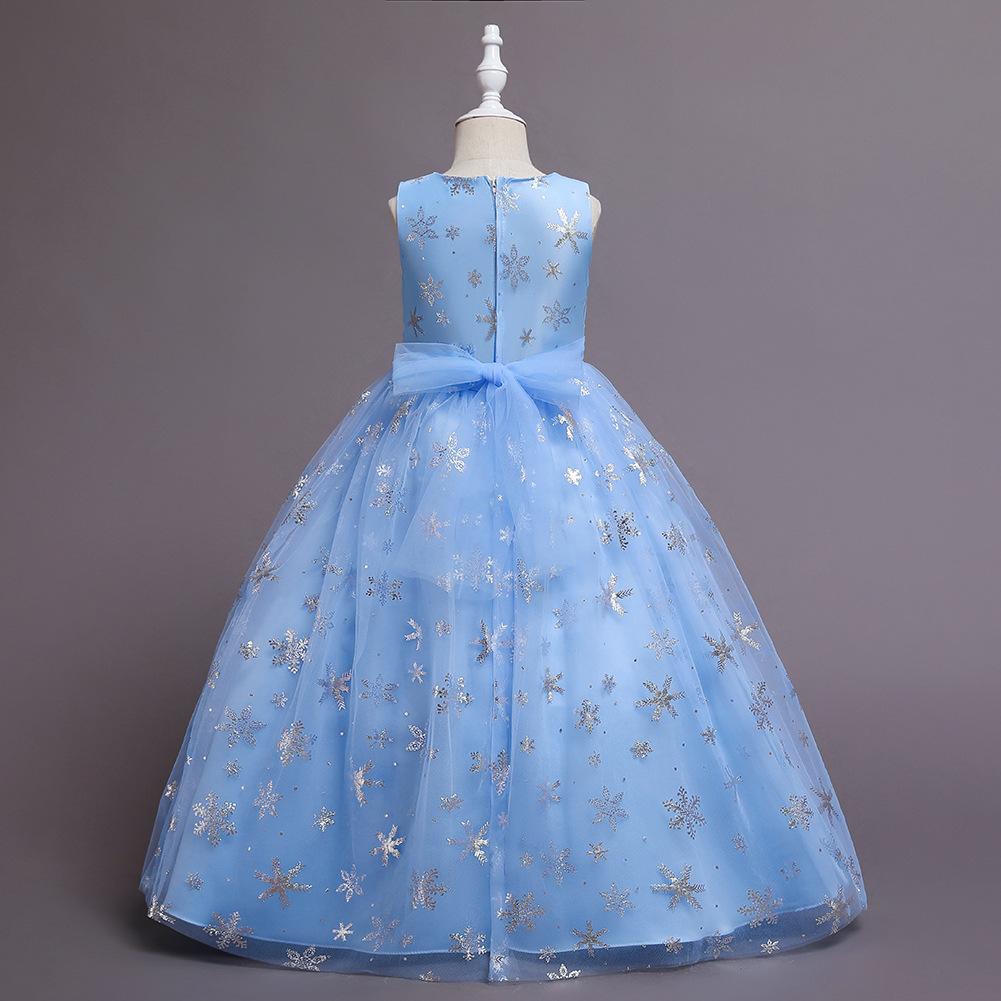 Summer Spring Autumn Kids Teen Girl Dress Sleeveless Snowflake Embroidery Mesh Princess Dresses Children Tutu Flower Girls Kid Party Ball Gown