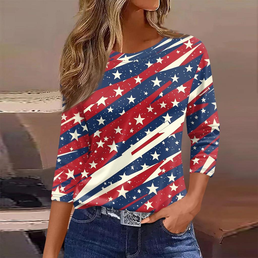 Damen T-Shirt Print 3/4 Ärmel Alltagsmode Basic Rundhals Reguläres Oberteil