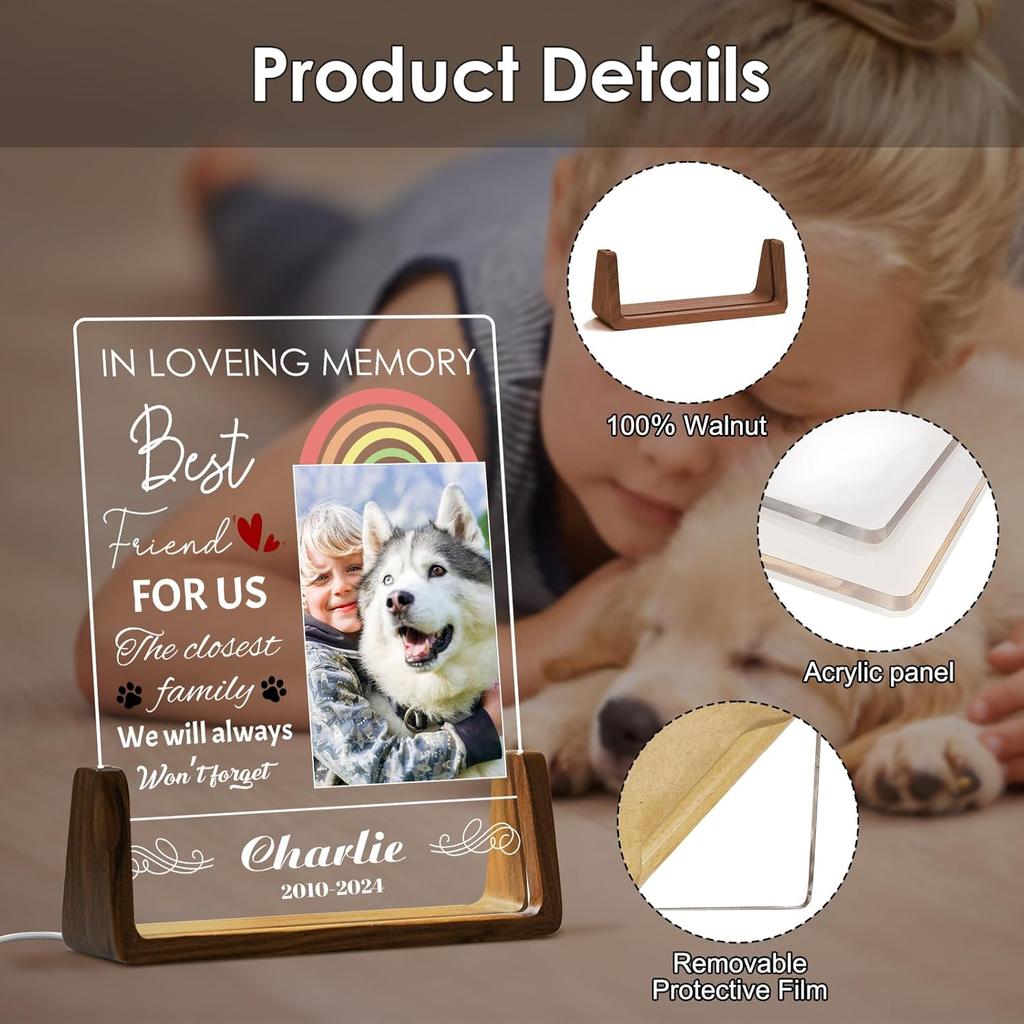 Personalized Pet Memorial Acrylic Night Light Custom Photo Name Engraved Sympathy Gift For Loss Of Pet Remembrance Decoration