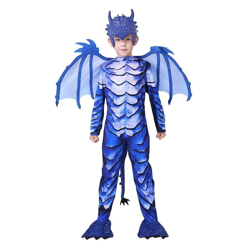 Sydanne New Kids Frost Dragon Knight Jumpsuit Mask Suit Cosplay Costume Boys Dinosaur Performance Costume Halloween Costume 110