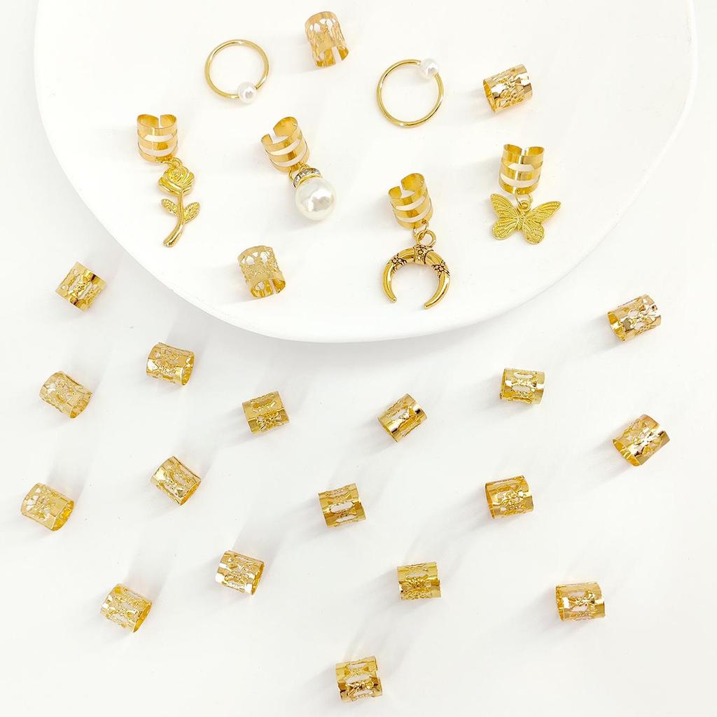 26-Piece Pearl Ancient Style Dreadlock Hair Rings for European and American Fashion