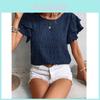 Polyester Spandex Blouse With Ruffle Sleeve And Round Neck For Casual Spring Summer Wear