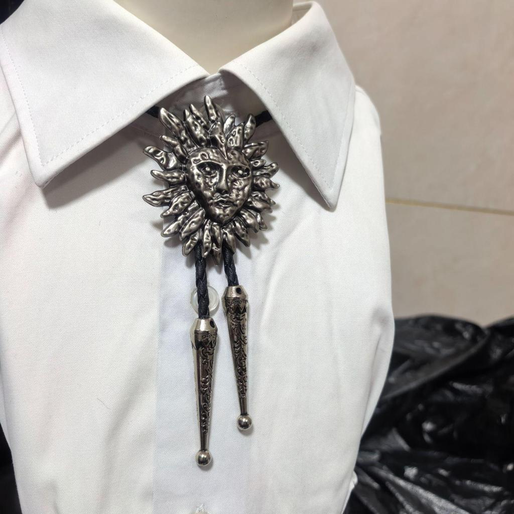 Eagle Head Sunflower Pendant Bolo Tie with Leather Woven Necklace
