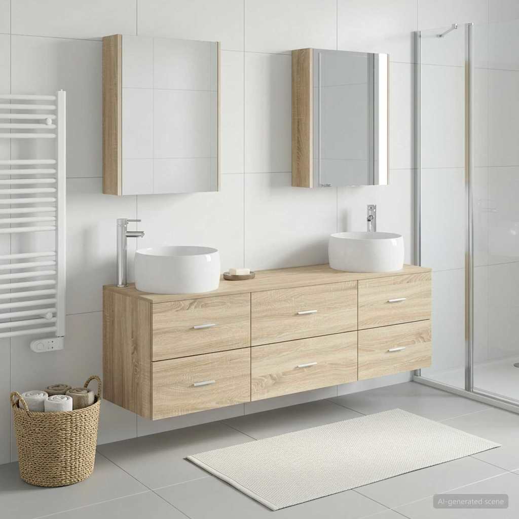 5 Piece Bathroom Furniture Set Sonoma Oak Engineered Wood & Glass
