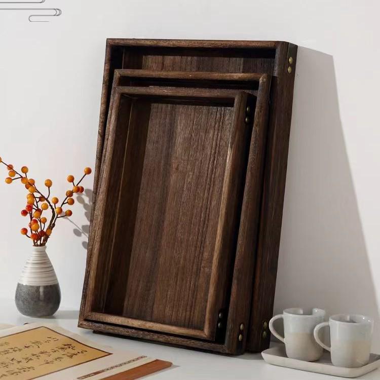 Chinese Style Wooden Tea Tray Set - 3-Piece for Desserts, Weddings, and Dried Fruits